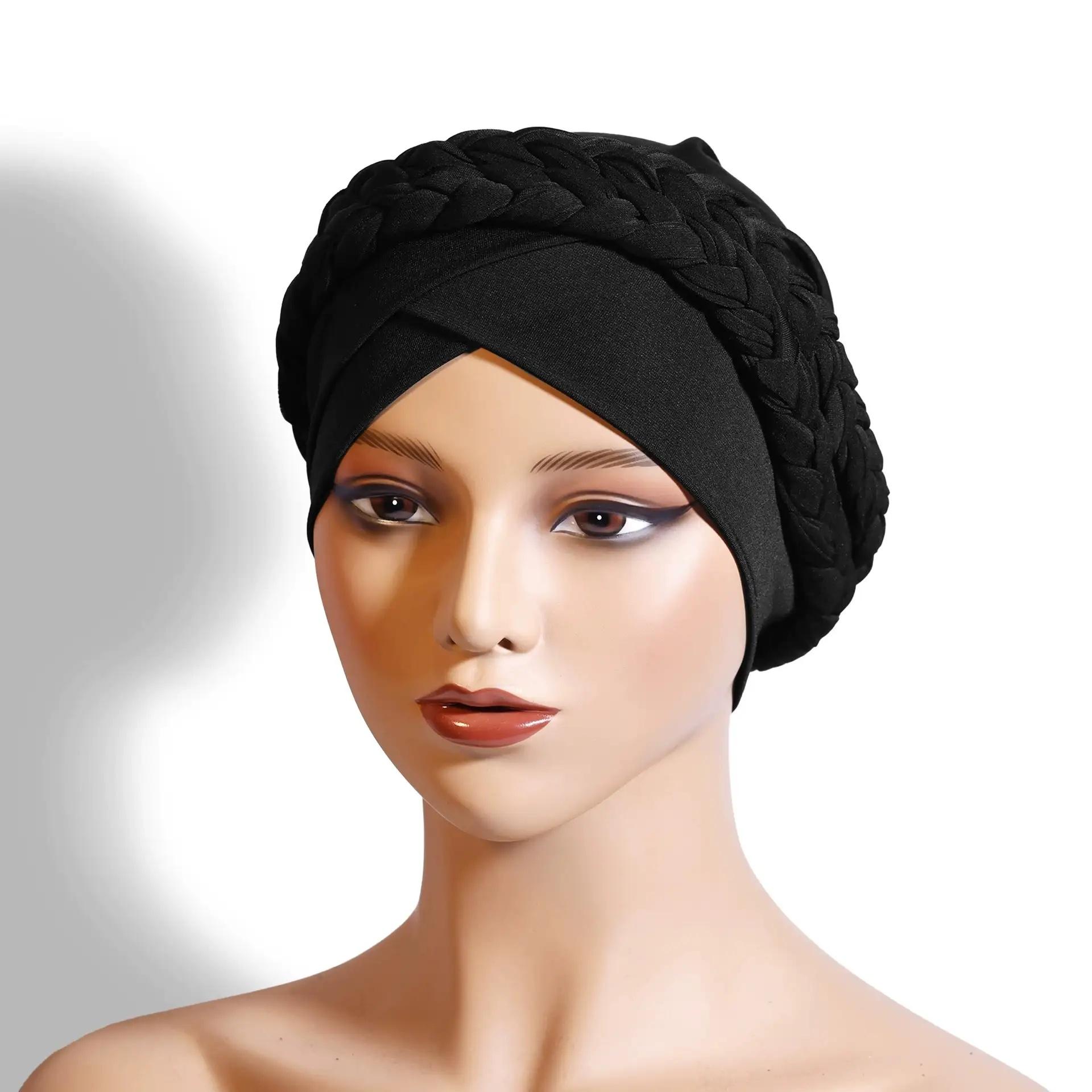 

New African Turban Cap Hijab Headdress Women s Pleated Hat Hair Accessories Arab Wrapped Muslim Hijab