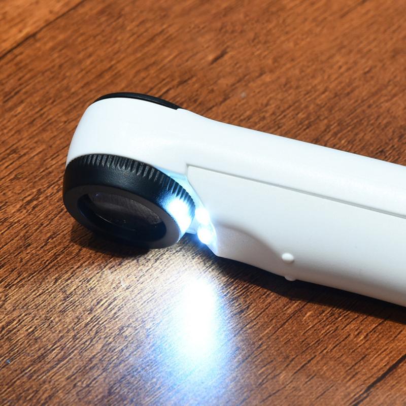 40X Handheld Magnifier HD Magnifying Glass with 2 LED Lights Illuminated Jewelers Loupe Magnifier for Jewelry Identifying