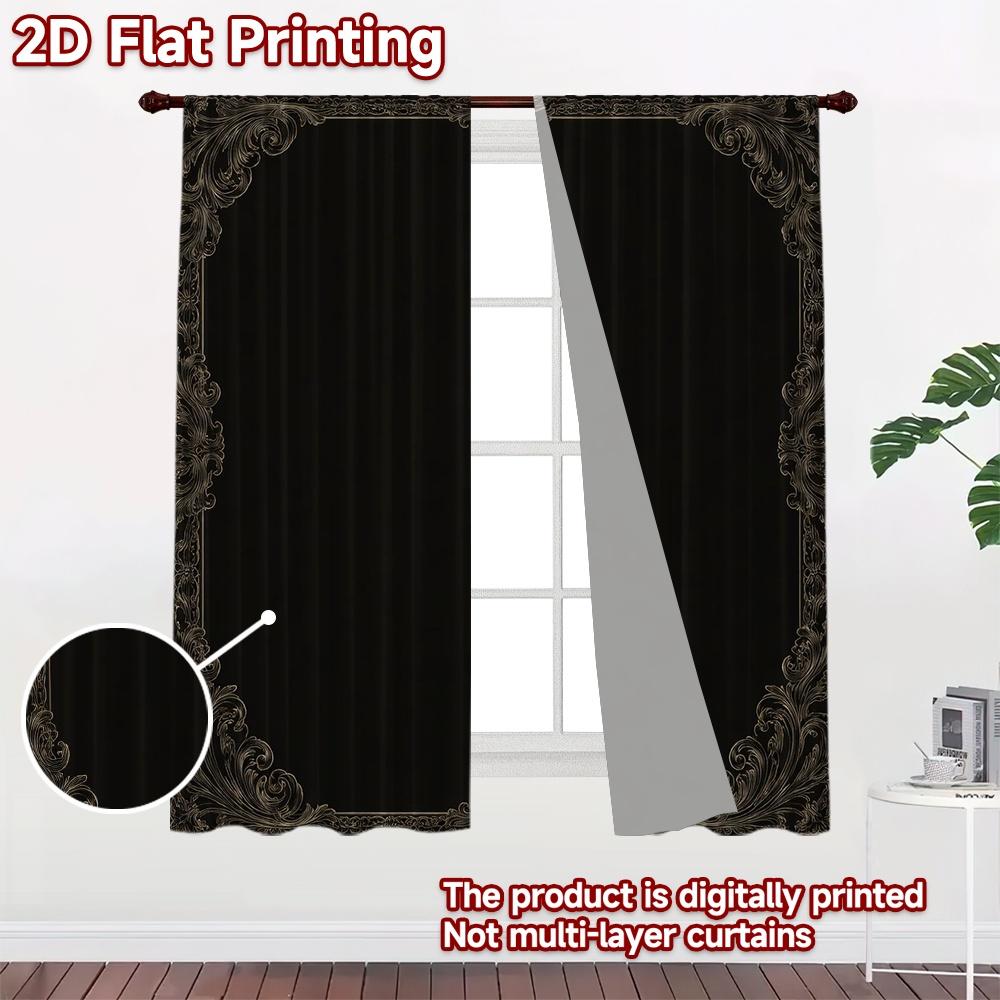 2D FLAT PRINTING 2pcs Curtains (Without Rod) Vintage Ornate Border Frame Popular Curtain Fabric Yarn Curtains Romantic Use for