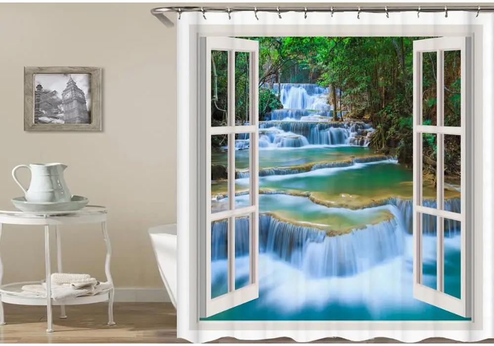 Modern Forest Shower Curtain Green Plant Tree Landscape Shower Curtain Bathroom Waterproof Bathroom Decor Cortina De La Ducha
