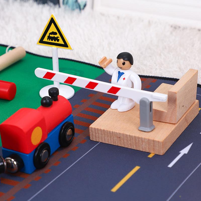Children's Toy Car Traffic Field Road Track Parking DIY Wooden Train Track Set Toys Road Accessories Gift