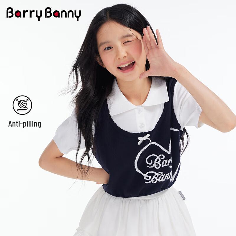 BARRY BANNY Girls Preppy Faux Two-Piece Polo T-Shirt 130