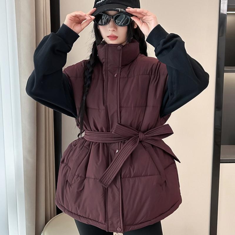 

Хлопковый жилет с застежкой на талии для женщин на осень и зиму, новый, со стоячим воротником, в корейском стиле, свободный, модный, утолщенный, модный жакет XL