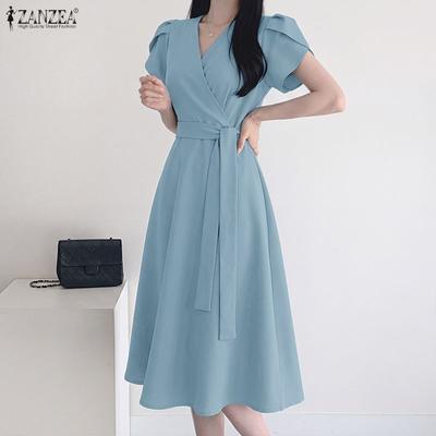 Summer Casual V-neck Short Sleeve Slim Women Dress
