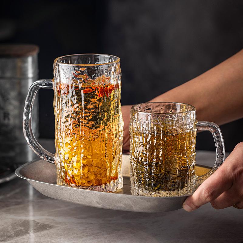 Insulated Glass Beer Mug Large Capacity Thickened Glacier Cup Tree Bark Texture Home Bar For Craft Beer Unique Design