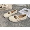 New Style Elegant Buckle Strap Fur Mary Jane Shoes Woman Cosy Soft Fluffy Ballet Flat Ladies Plush Shallow Loafers Concise Dress