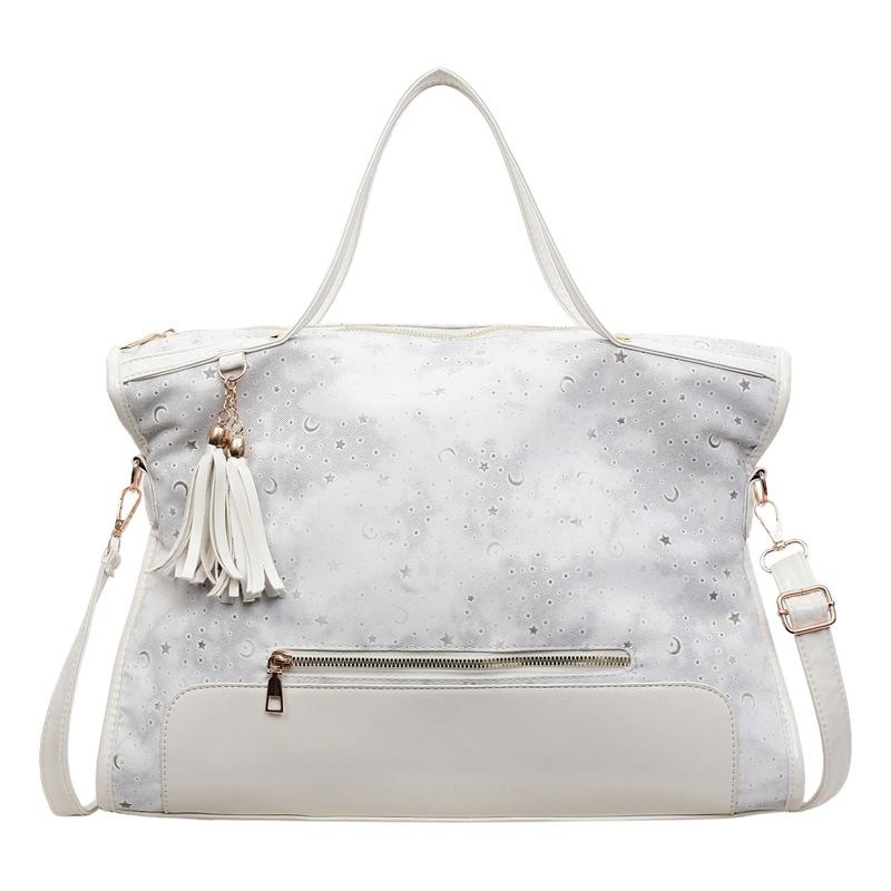 

Tote Bag Women s Patchwork Tassel Shoulder Crossbody Bag Underarm Bag білий