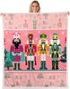 Pink Nutcracker Sherpa Throw Blanket for Couch Christmas Super Soft Cozy Fleece Xmas Cute Cartoon Blanket for Winter,Plush Throw