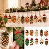 Flat Wooden Christmas Hanging Ornaments with, Set of 8 for Holiday Tree Decor