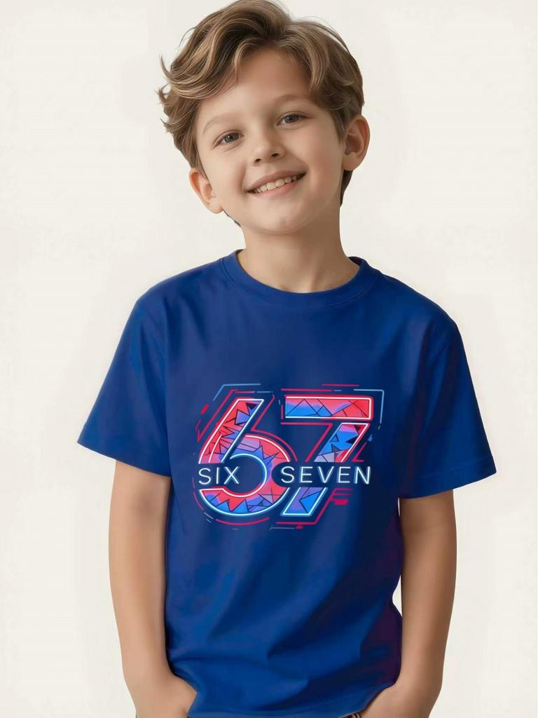Technologically Colorful Children's T-shirts with Creative Printing Boys' Trendy Short-sleeves