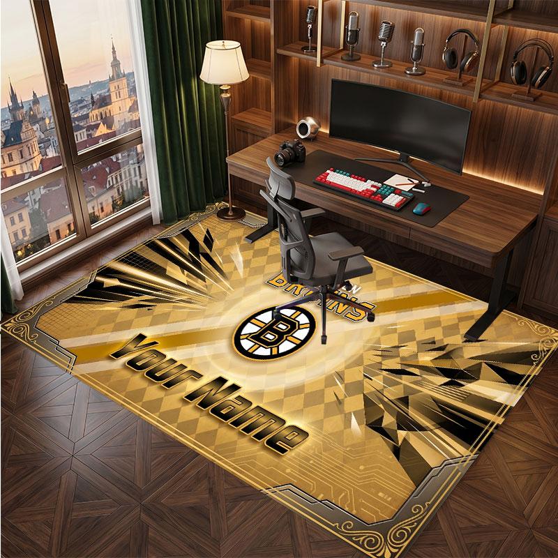 Tappeto in Cristallo Vellutato Personalizzato Boston Bruins, Tappeto Morbido Antiscivolo con Testo Nome Personalizzato per Soggiorno Camera da Letto