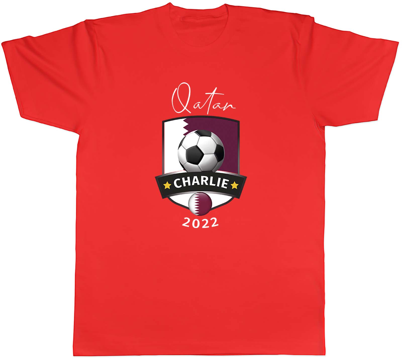 Personalised Unisexs T Shirt Qatar Football World Cup Shield Unisex Tee Gift S