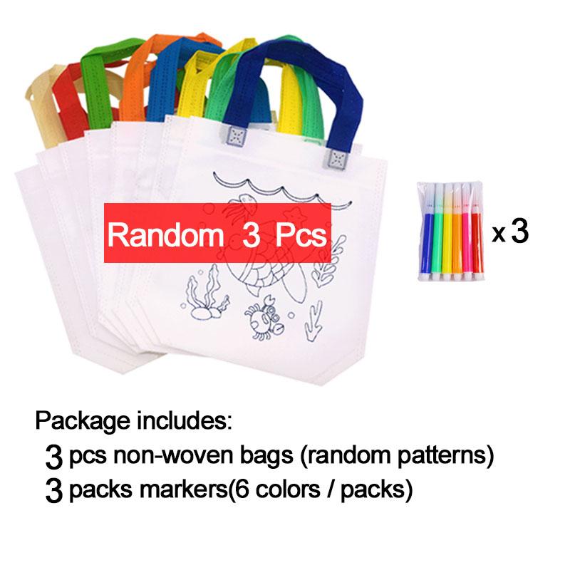 

Сумки-раскраски граффити своими руками и мини-маркер для рисования, алмазная наклейка, нетканый подарочный пакет для детского дня рождения, сувенир для вечеринки, товары для вечеринки Random