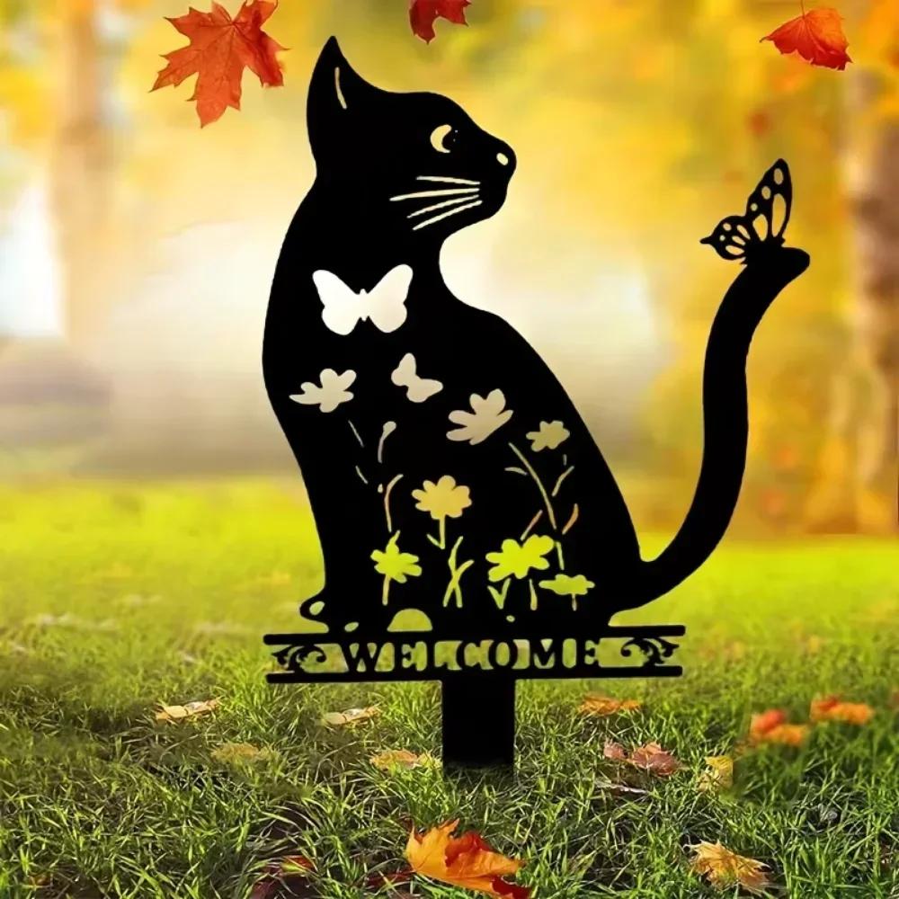 Eine süße Katzen-Gartendekoration aus Eisen, Tiereinsatz, Katzengitter, für den Außenbereich, Garten, Rasendekoration, Innenhof, Kunstdekoration