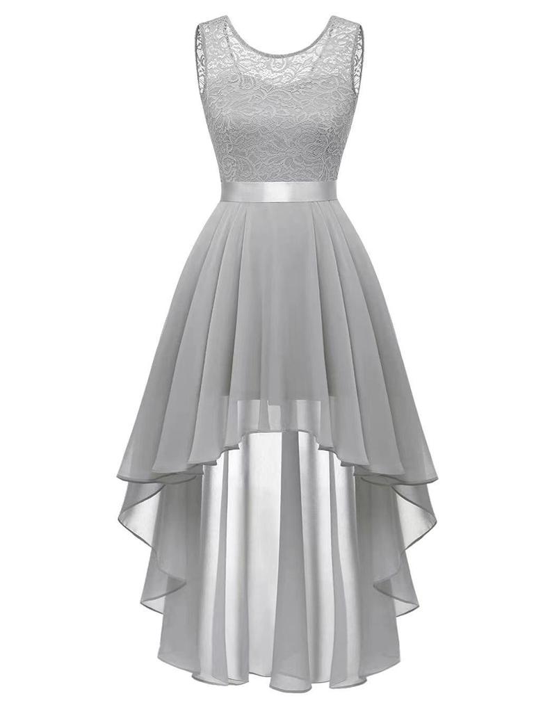 2024 Elegant Lace Patchwork Wide Hem Chiffon Banquet Gown