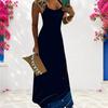 Women Plus Size Navy Blue Red Printed Scoop Neck Strappy Sleeveless A Line Long Dress
