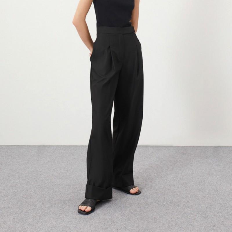 2026 Black Wide Leg Trousers High Waist Loose Fit Draped Pants Women Commute Office Wear