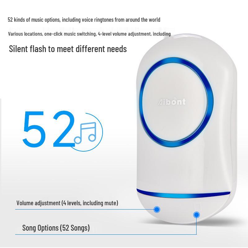 Wireless Smart Music Doorbell with Dual Alerts and Long-Range Elderly Call Button - Battery-Free