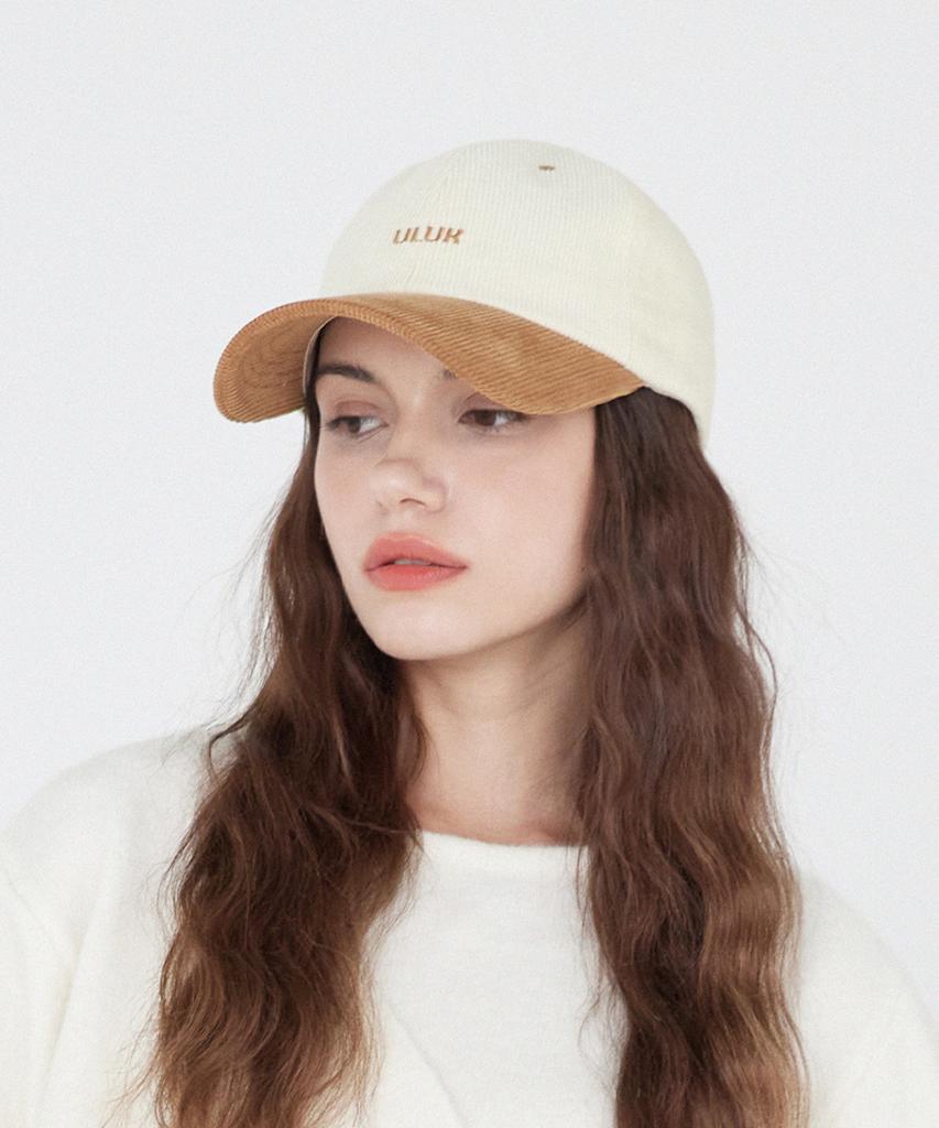 ULUK Essential Embroidered Corduroy Color Block Ball Cap_Beige