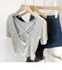 Summer New Korean Version Slim and Thin Machine Cross Beautiful Back Short Bottom Short Sleeve T-shirt Top Women