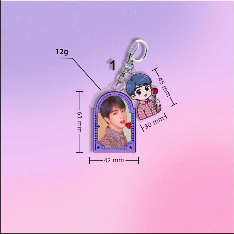 BTS Q-version Cartoon Characters Holding Roses Keychains, Bag Charms, Clothing Accessories, Celebrity Merchandise Support Items.