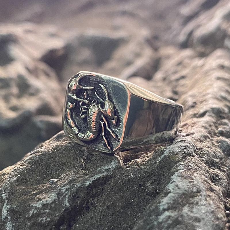 Scorpion Pattern Animal Vintage Stainless Steel Ring Punk Gothic Style Gold Steel Color Unisex Retro Fashion Metal Wholesale