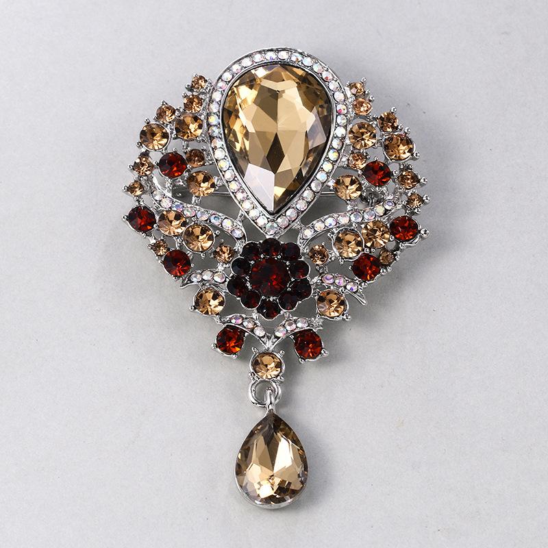 Women Crystal Water Drop Pendant Brooch Rhinestone Clothing Accessories Pin