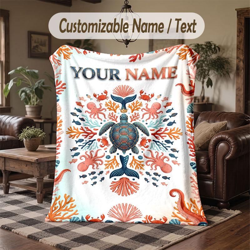 Mermaid Theme Throw Blanket Custom Name Text Personalized Blanket Soft Cozy Blanket for Home Sofa Bed