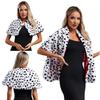 Women Artificial Fur Cape Shrug Dalmatian Print Shawl Scarf Cosplay Halloween Masquerade Theme Party Black and White Accessories