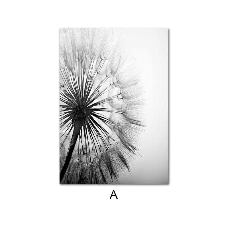 

Black and White Dandelion Flower Canvas Poster, Nature Plant Print, Botanical Wall Art Painting, Abstract Picture, Room Decorati 21x30cm Unframed