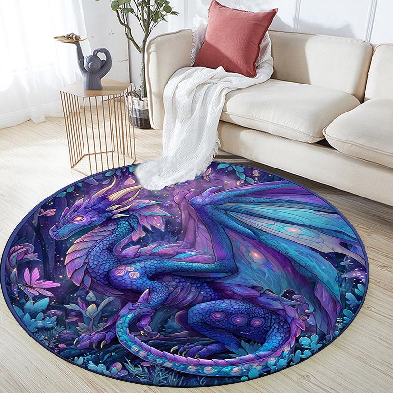 Purple Dragon Round Area Rug,Carpet Rug for Living Room Bedroom Sofa Playroom Decor,Non-slip Floor Mat