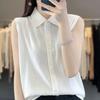 Damen Lässige Ärmellose Weiße Hemdbluse mit Kragen und Knopfleiste