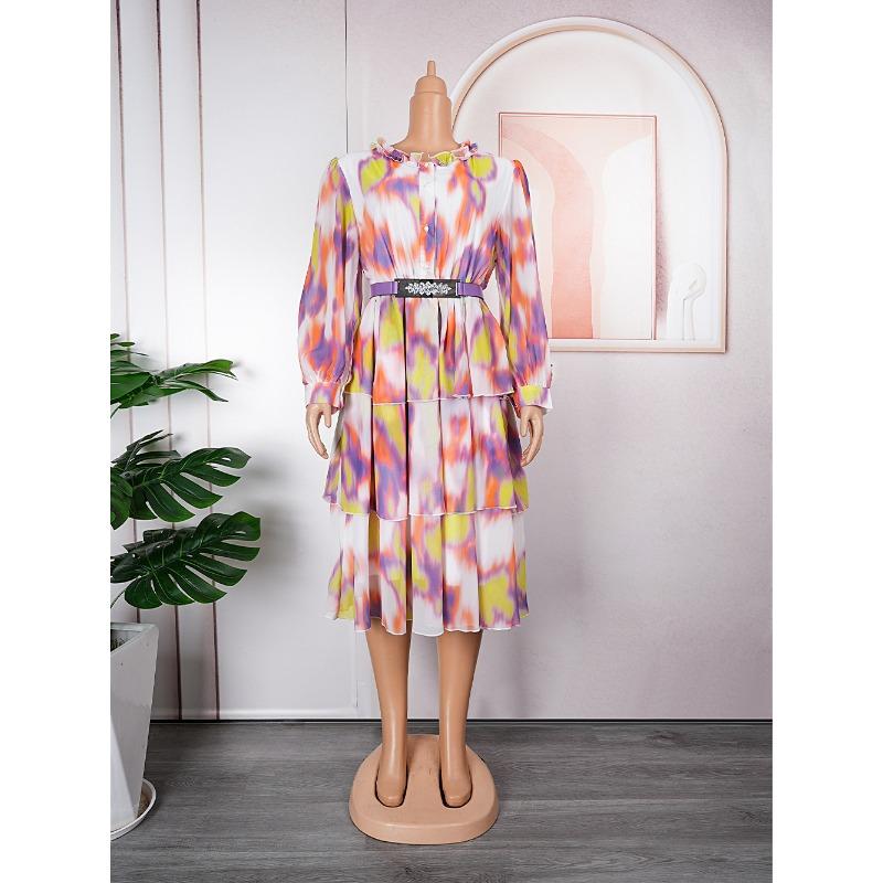 Women's Plus Size Dress Summer Printed Chiffon Cake Dresses
