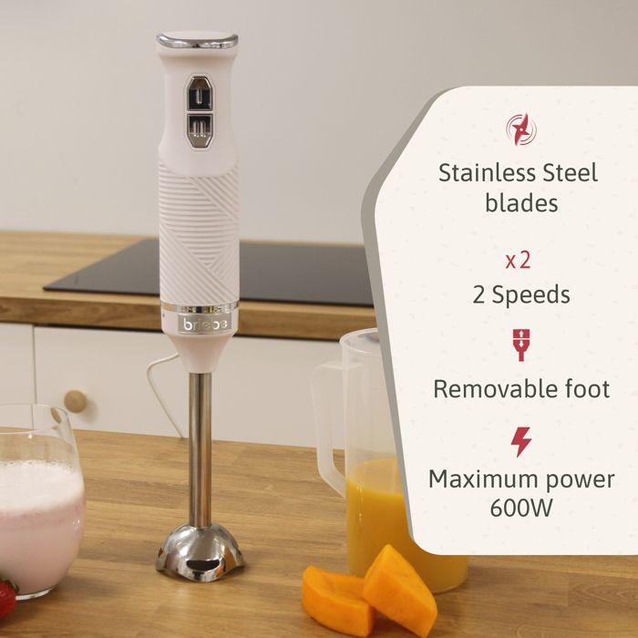 Elegance Mixeur Plongeant, Pied Mélangeur Amovible, Lames en Acier Inoxydable Briebe HB1173WHT 600W Blanc 04148