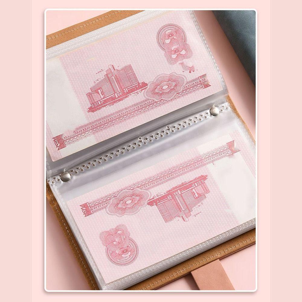 Portable Budget Binder with Lock PU Leather Planner Organizer Account Book  Stainless Ring Binder
