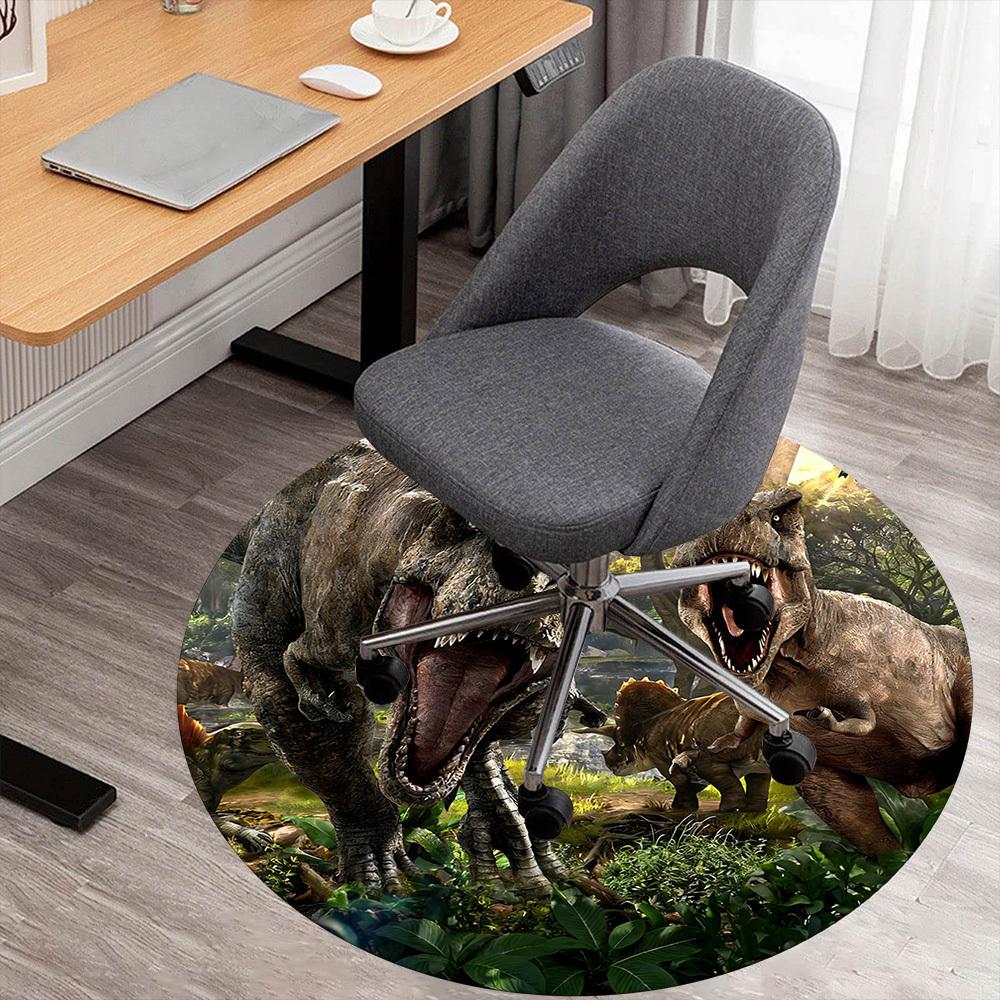 1pc Dinosaur Prehistoric Round Chair mat office Area Rug - Non-Slip, Floor Mat for Office, Bedroom, and Indoor Decor p127188