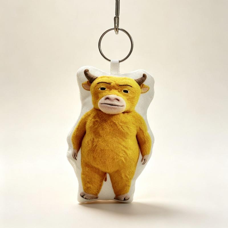 1Pcs Funny Meme Figure Doll Abstract Cow Keyrings Hot Anime Niu Lai Keychains Bag Pendants Halloween Cosplay Props Party Favor