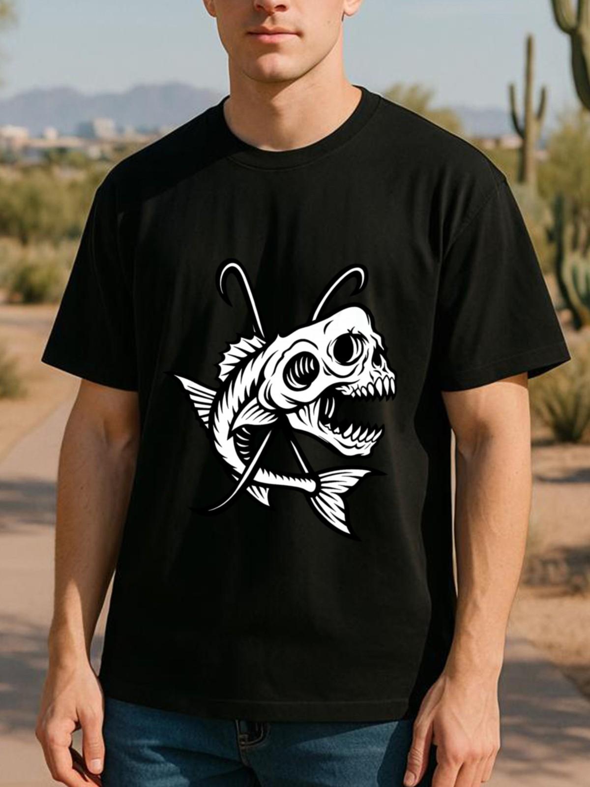 Skeleton Fish Men S Printed Short Sleeve T-Shirt, Short Sleeve T-Shirt S разноцветный
