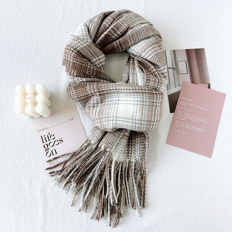 Women Vintage Plaid Thick Warm Long Winter Imitated Cashmere Neck Scarf