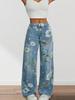 2026 Spring/Summer Women's Printed Mid-Waist Wide-Leg Jeans