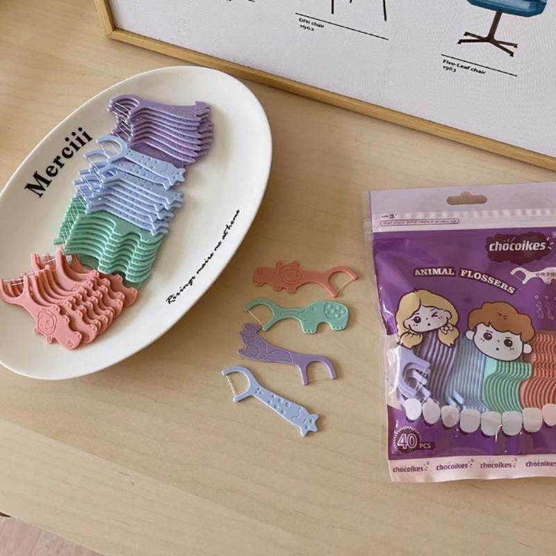 40 шт. Дитяча зубна нитка для тварин, одноразова надтонка зубочистка, шовкова паличка, милий мультяшний засіб для чищення ротових міжзубних проміжків