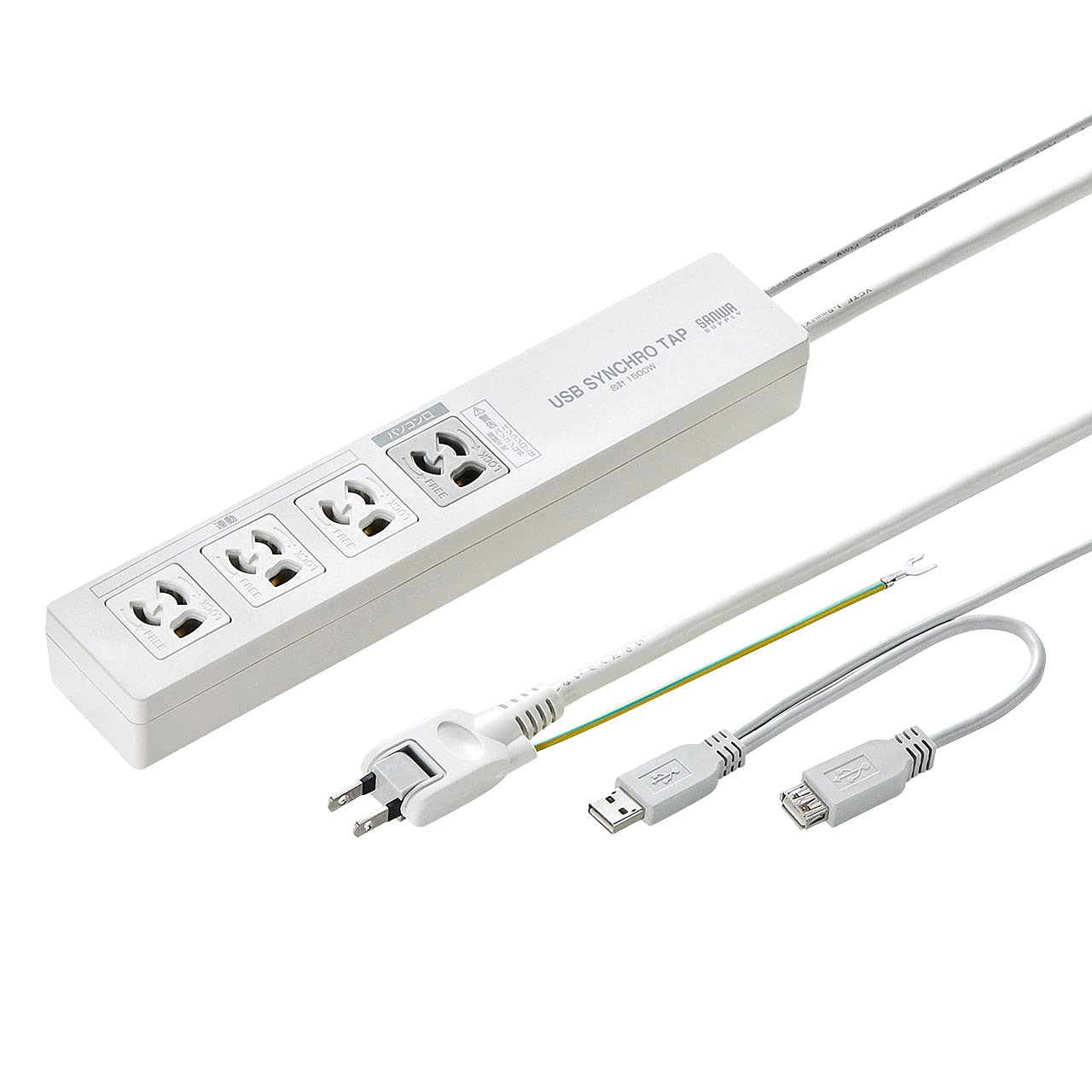 

Sanwa Supply PC-Linked Power Strip (USB-Sensing), 3-Pin, 4-Outlet, 2m, TAP-RE34U-2
