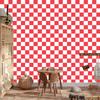 Checkerboard wallpaper, white and red, coral background, 50x1000