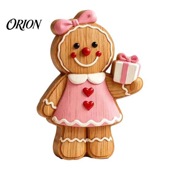 Cute Xmas Home Accents Cartoon Gingerbread Wooden Ornament, Double-sided Printed Desktop Tabletop Figurines, Festive Window Display Decorative