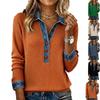 Women's Retro Street Lazy Denim Collar Long Sleeve Pullover Patchwork Knit Top
