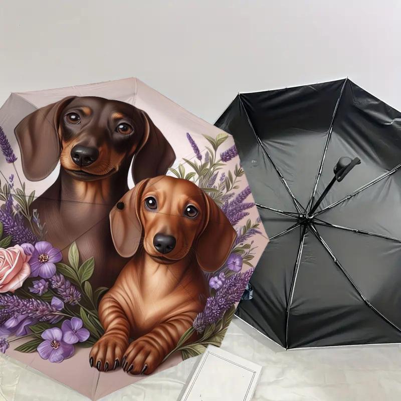 1pc Dachshund Floral Portrait Umbrella with Plastic Handle,Suitable for All Seasons Home Travel Outdoor UmbrellaDD299