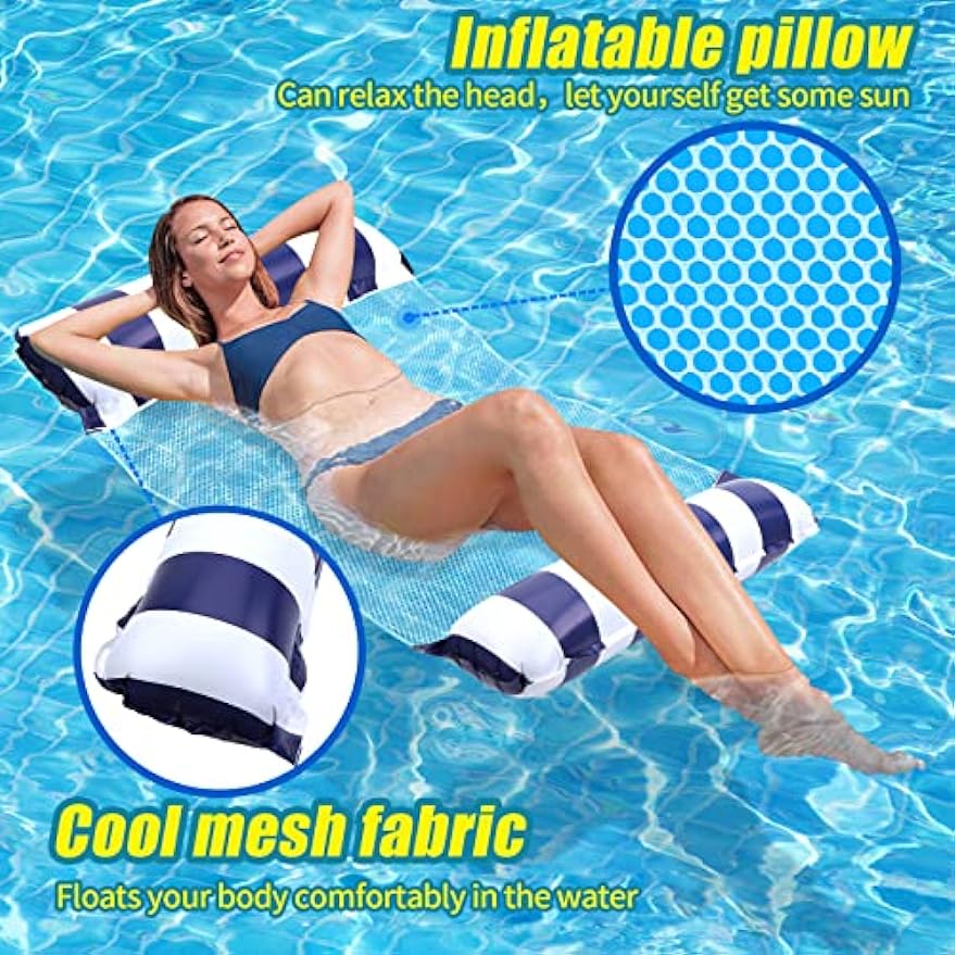 Air Mattress Pool Accessories Fun,Water Hammock,4 In 1 Inflatable Water Hammock Adults and Kids, Water Hammock Air Mattress Pool Swimming Pool Beach