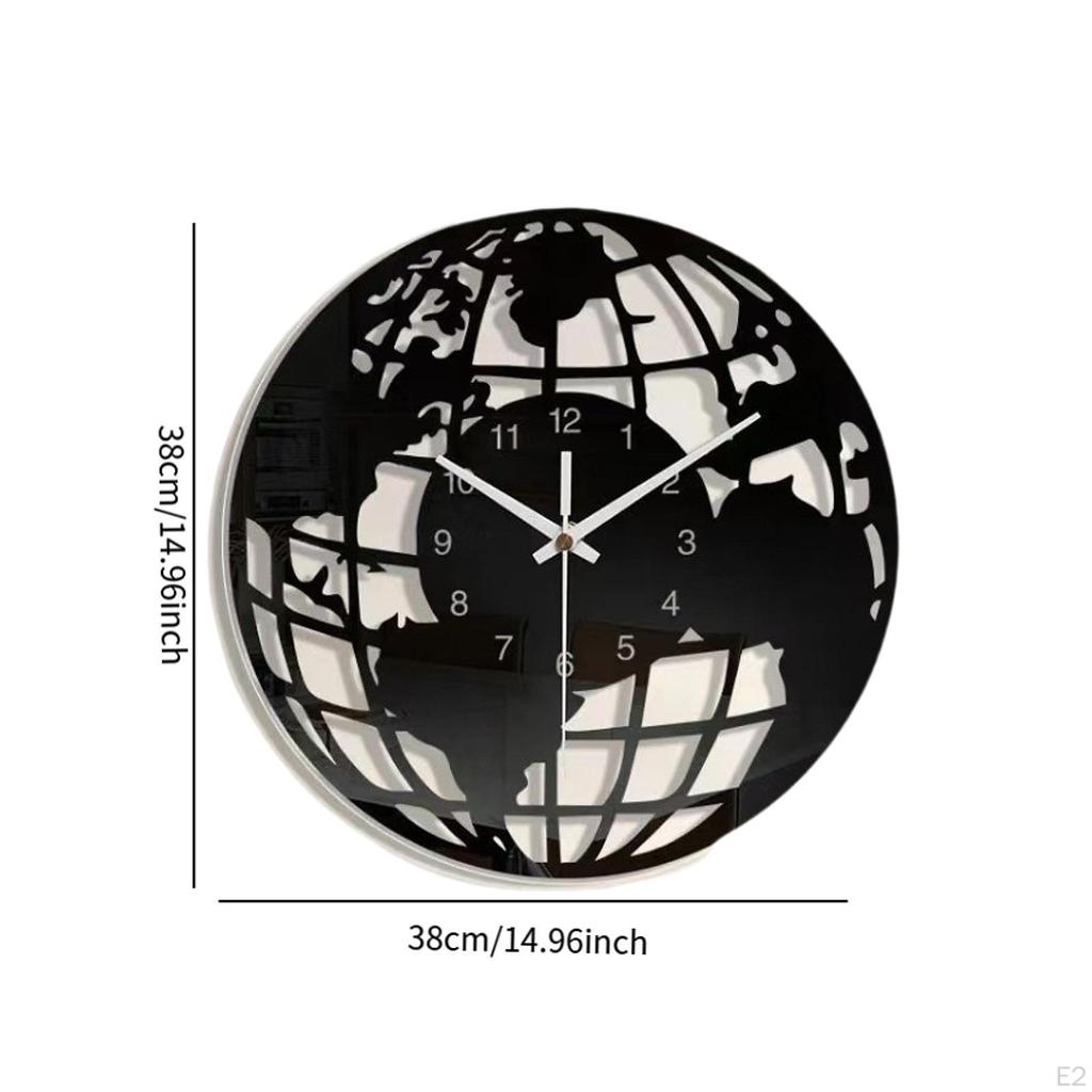 Acrylic Wall Clock with World Map Pattern, Movement, Silent, No Ticking, Home Decoration for Dining