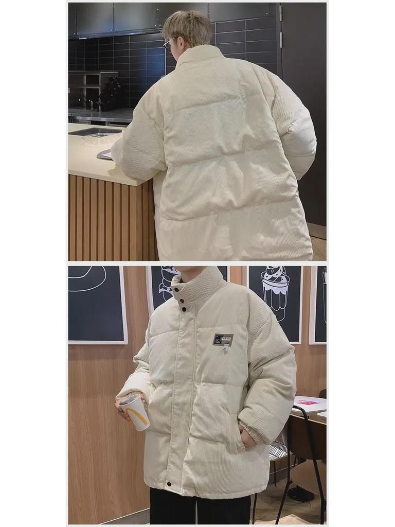 Unisex Corduroy Stand Collar Thick Cotton Jacket - Trendy Winter Coat for Couples