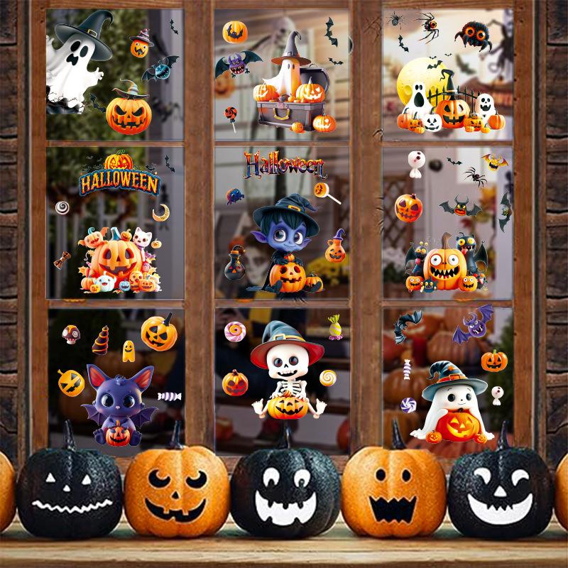 Halloween Cartoon Ghost Pumpkin Bat Home Atmosphere Decoration Glass Window Static Window Stickers